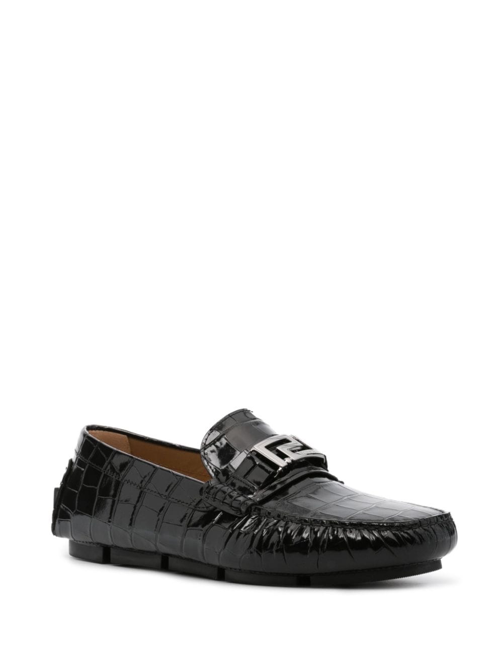 Versace Loafers met krokodillen-reliëf - Zwart