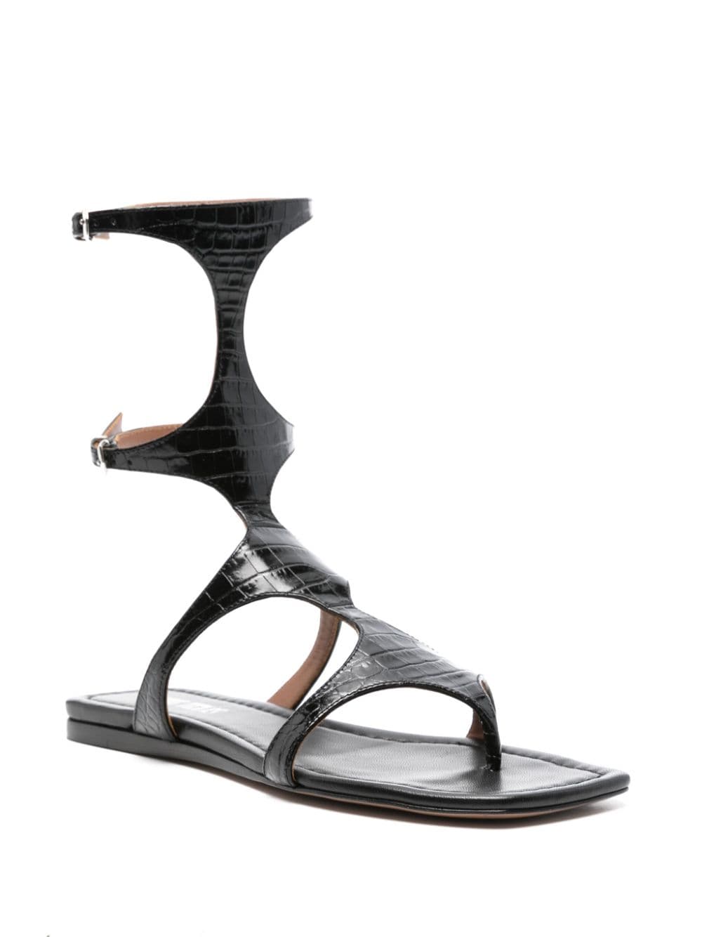 Paris Texas crocodile-effect flat sandals - Zwart