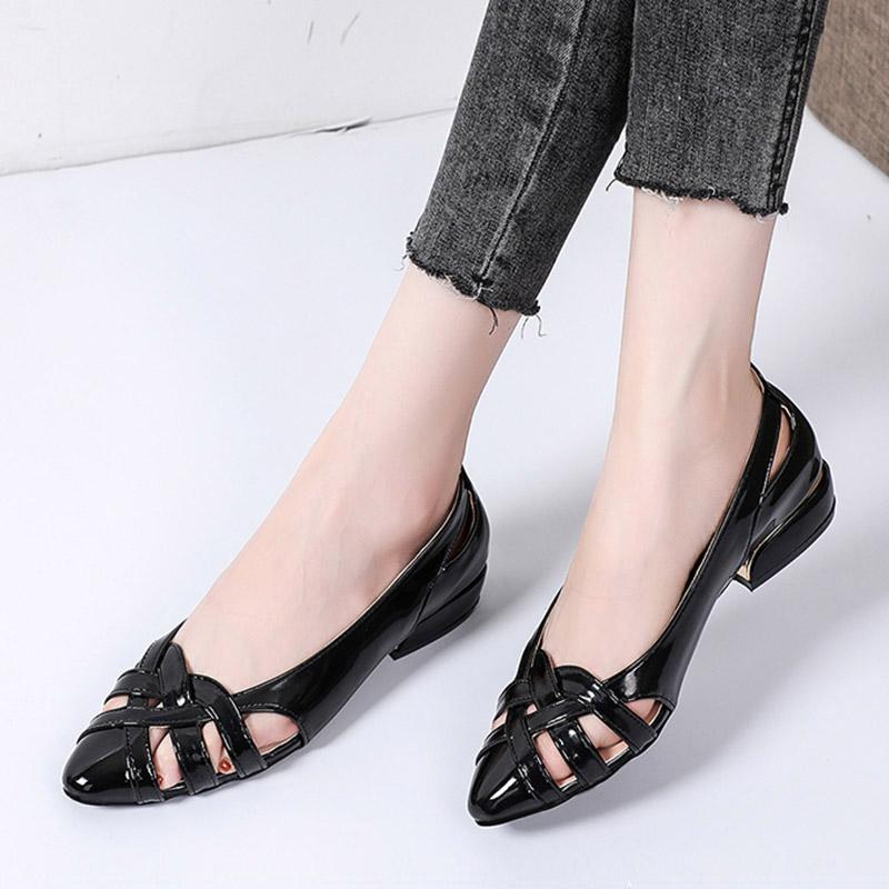 SORYUEe Women's Summer Casual Weave Pointed Toe Low Heels Slip On Flat Shoes