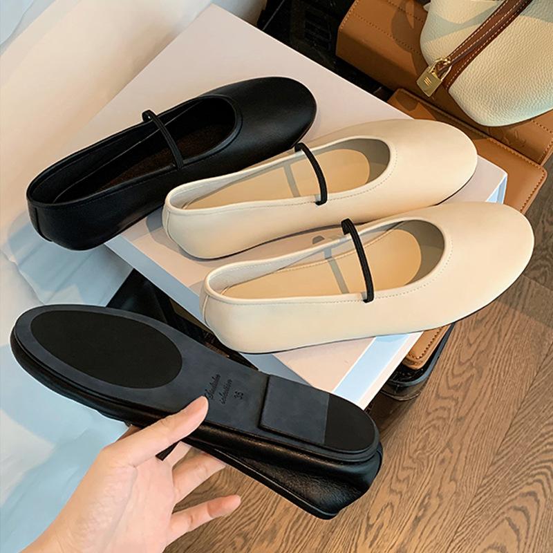 FIVE FIVE Retro Soft Side Round Toe Shallow Mouth Flat Mary Jane Women's Shoes
