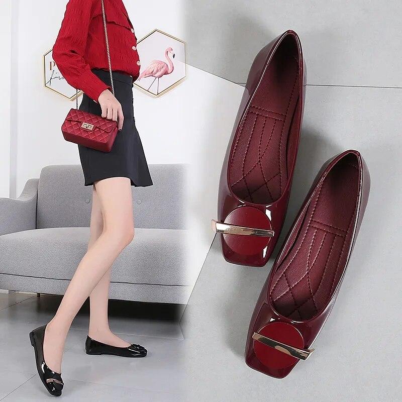 YUYAN Happy Hour 2024 Spring Summer Shoes Women Flats Elegant Office Lady Fashion Brand Ladies Single Shoes Plus Size 42 Black Red