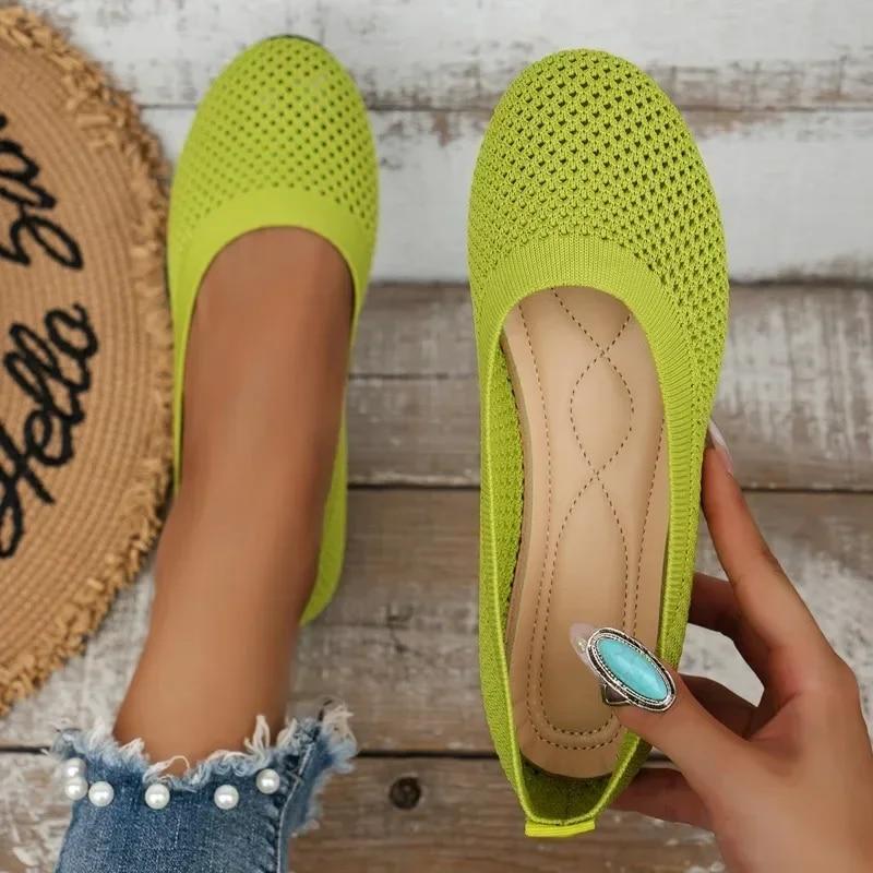 KUALOOL SHOES 2024 Women's Flats Shoes Spring and Autumn New Fashion Round Toe Shallow Shoes Comfortable Breathable Mesh Casual Barefoot Shoes