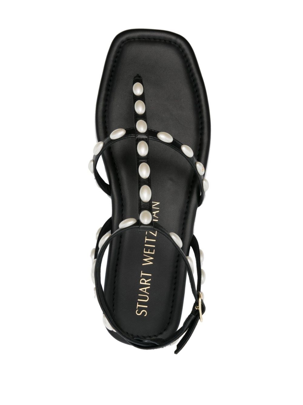 Stuart Weitzman Pearlita leather flat sandals - Zwart