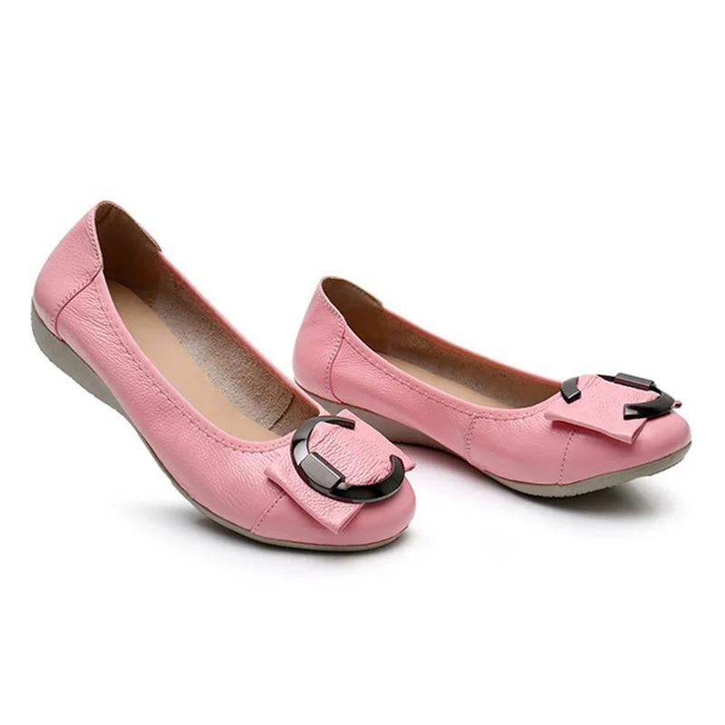 YUYAN Happy Hour 2024 Spring Summer Genuine Leather Shoes Women Flats Cow Leather Soft Comfortable Black Pink Plus Size 42