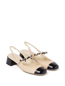 Miu Miu 35mm raffia pumps met parels - Beige