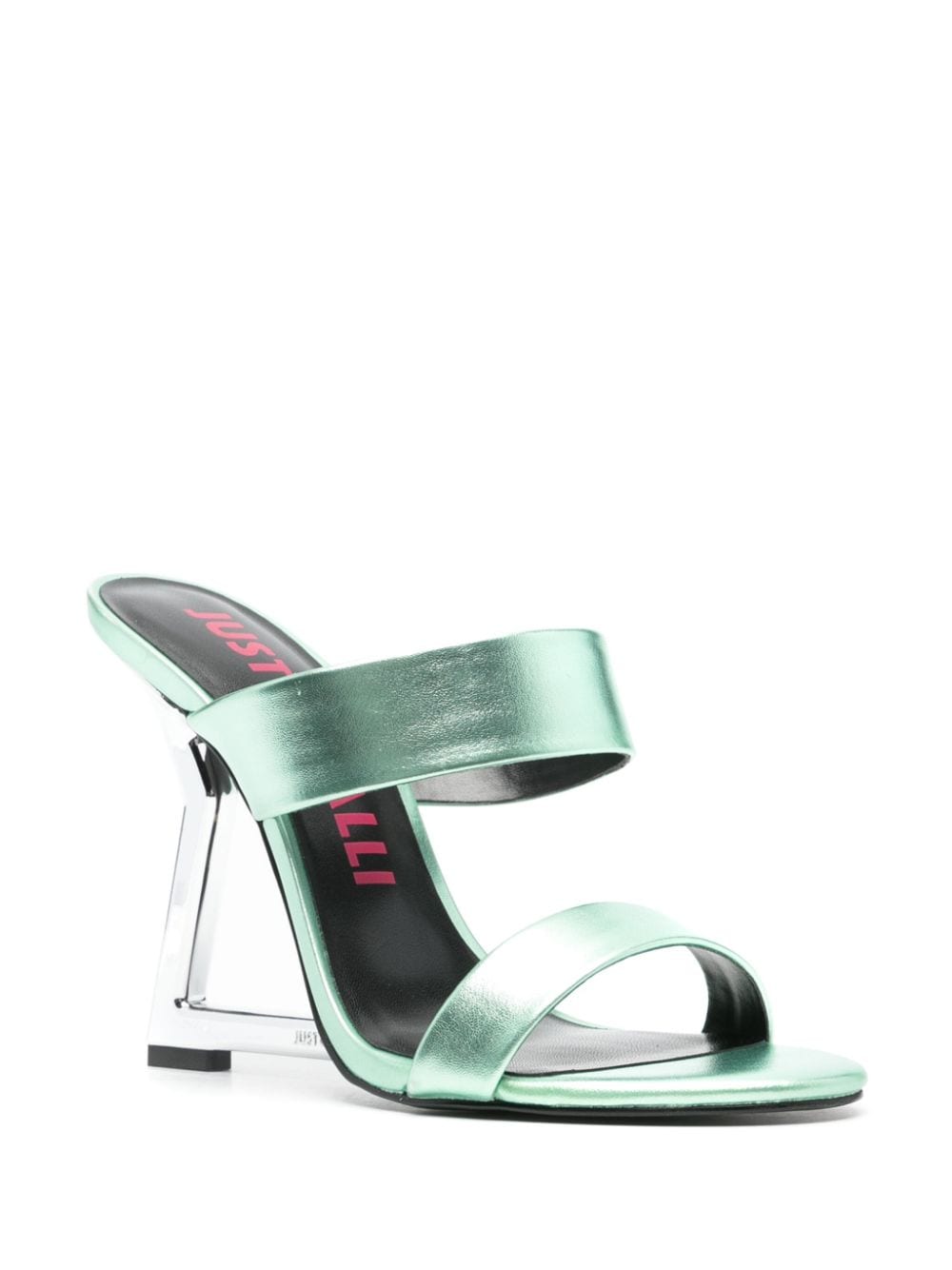 Just Cavalli 115mm double-strap laminated mules - Groen