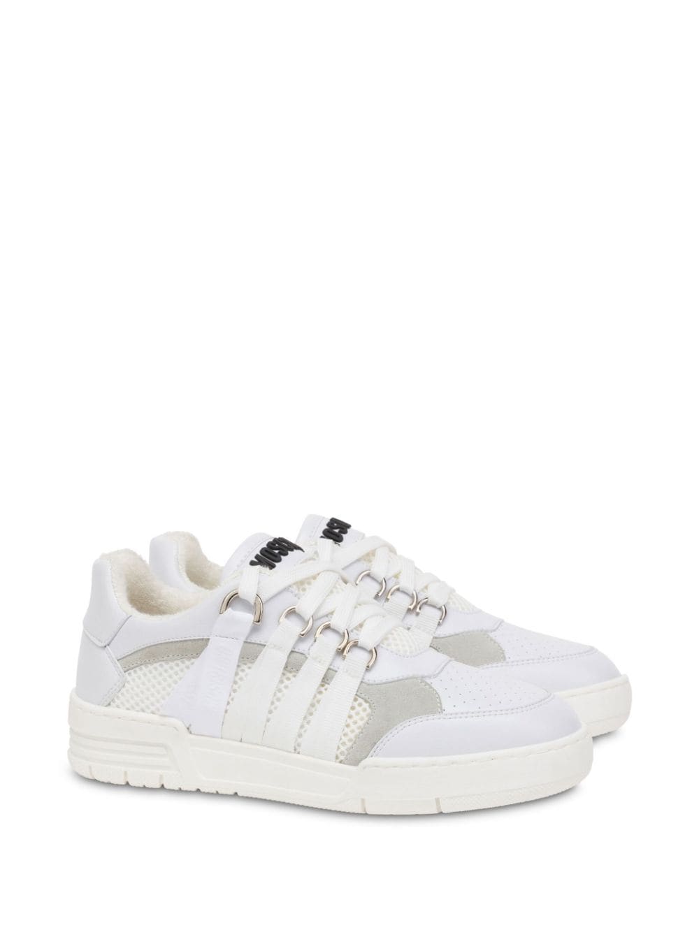 Moschino logo-tape leather sneakers - Wit