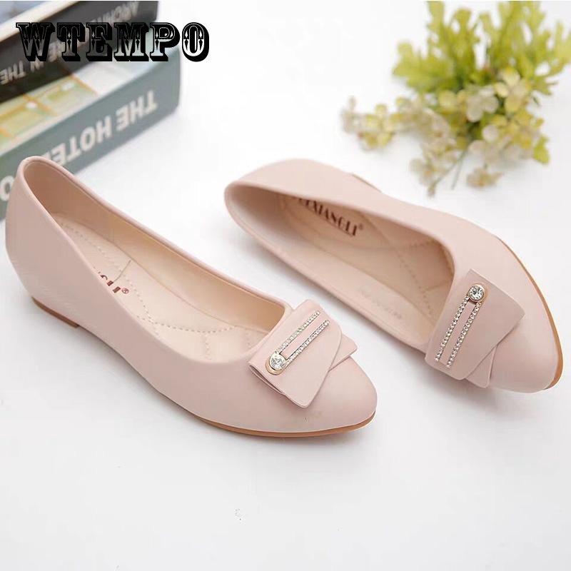 WTEMPO High-quality Soft Leather Wedge Heel Women's Single Shoes Versatile Work Women's Shoes Soft-soled Flat Leather Shoes Lightweight