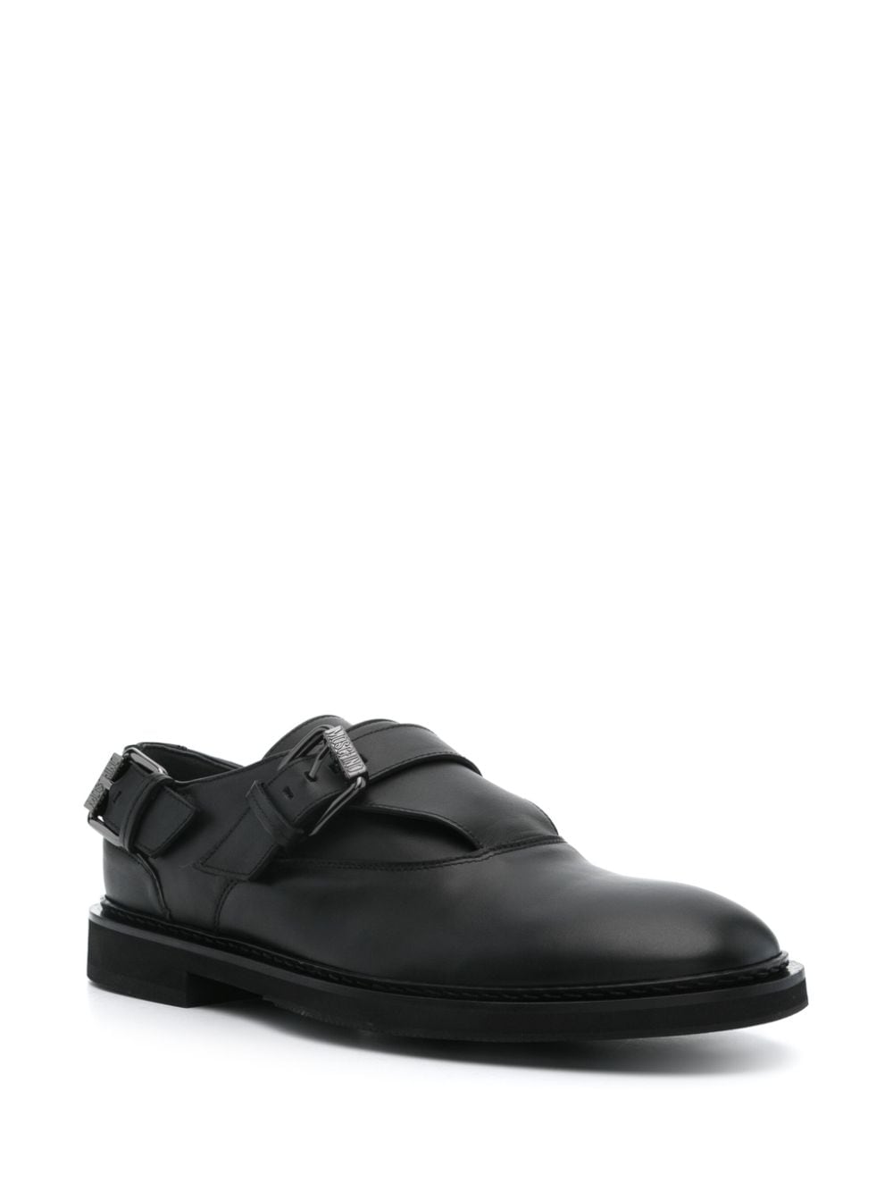 Moschino Micro buckled leather monk shoes - Zwart