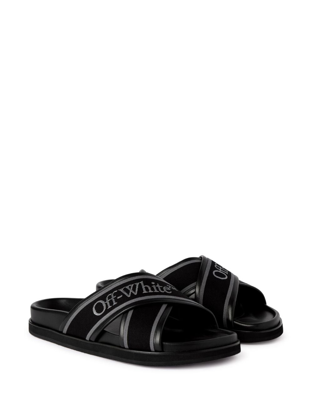 Off-White Slippers met logoband - Zwart