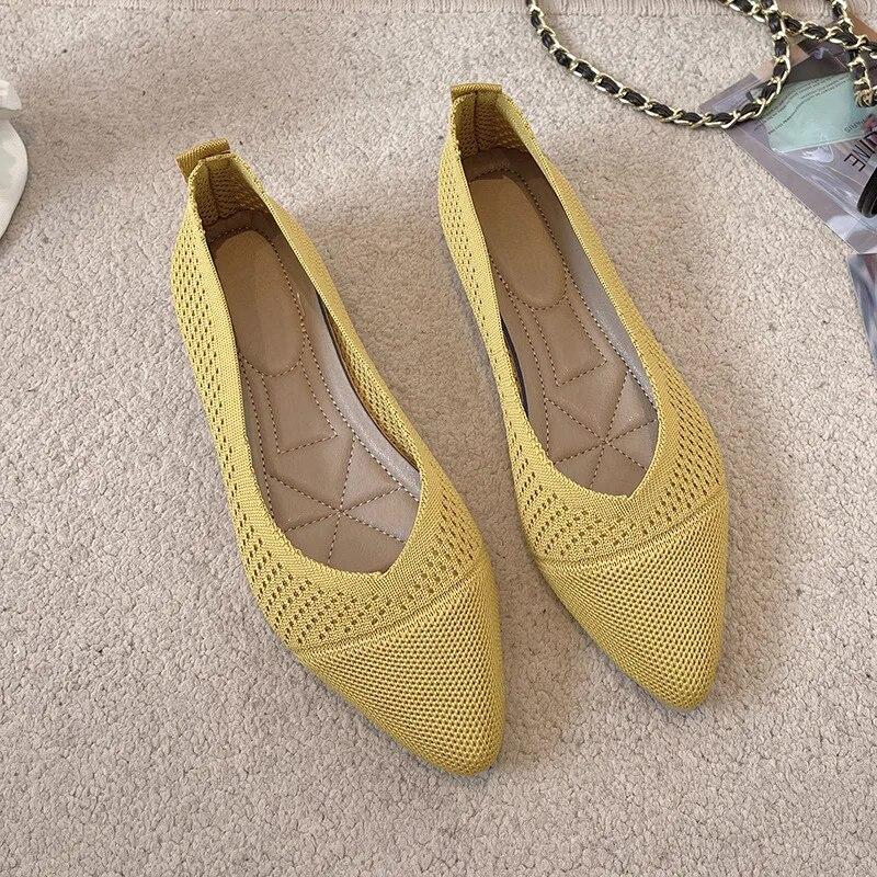 OMGShoes 2024 New Summer Casual Women Flat Shoes Spring Knit Breathable Mesh Pointed Toe Ballet Flats Fashion Slip on Moccasins Boat Shoe