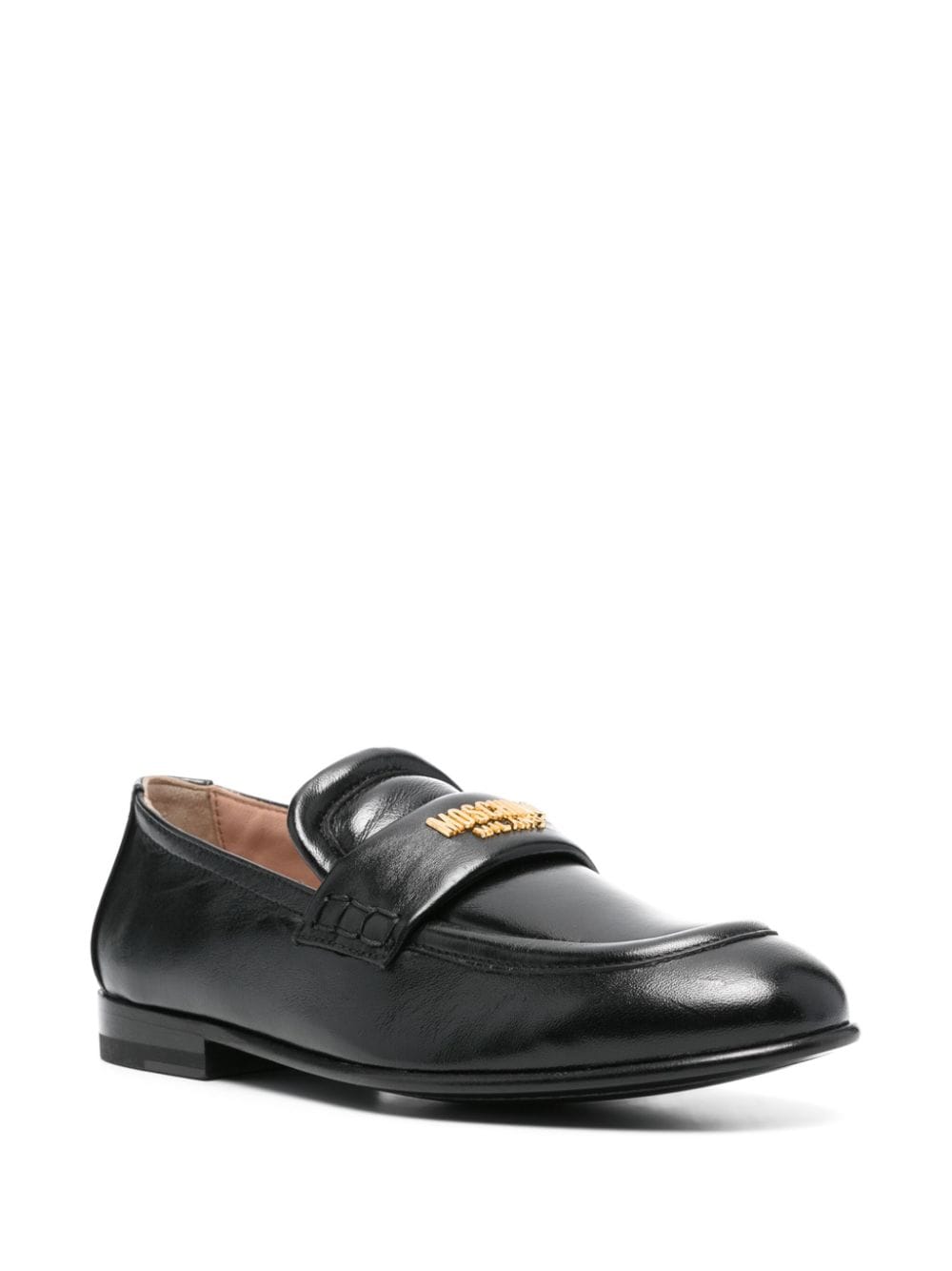 Moschino logo-lettering leather loafers - Zwart