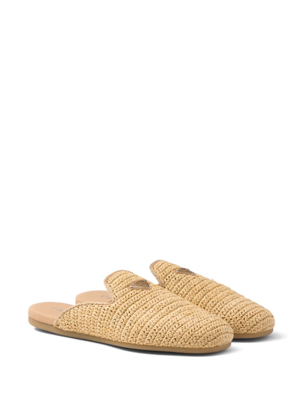 Prada Geweven slippers met logo-applicatie - Beige
