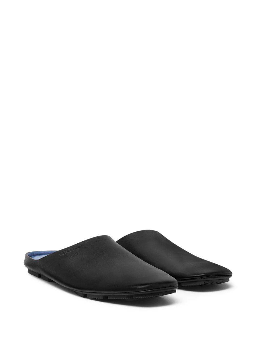 Versace Leren slippers met logo-reliëf - Zwart