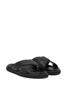 Versace Leren slippers met logo - Zwart