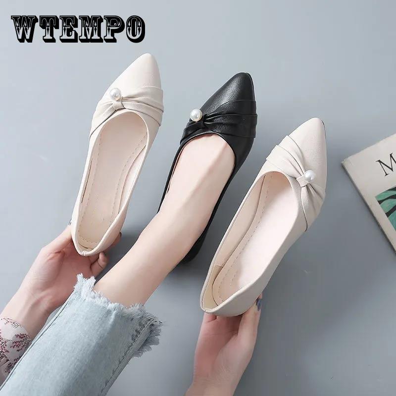 WTEMPO All-match Ladies Flat-soled Shoes Women's Soft-soled Shoes Non-slip Lightweight Single Shoes Flat-bottomed Women's Faux Leather Shoes Work Wear