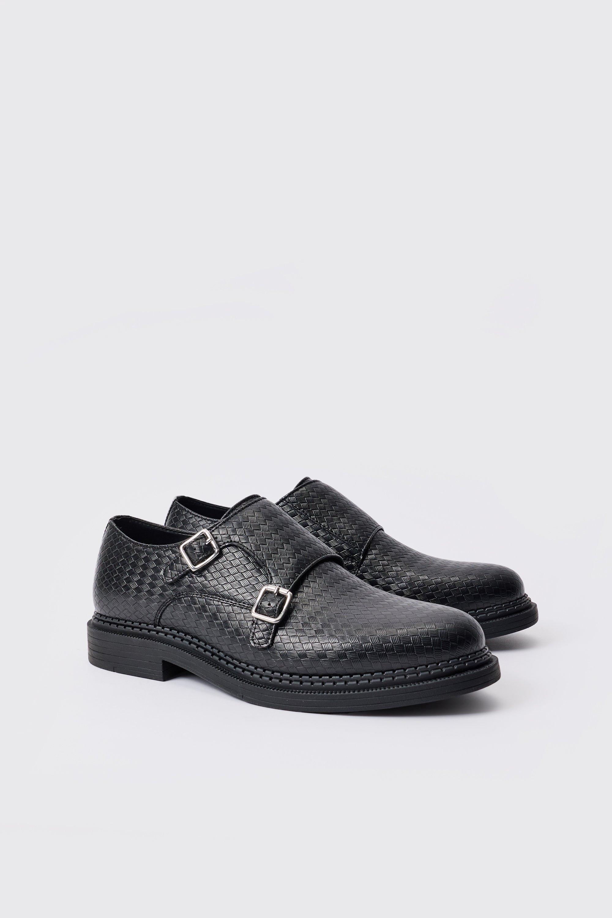 Boohoo Woven Pu Monk Strap Loafer In Black, Black