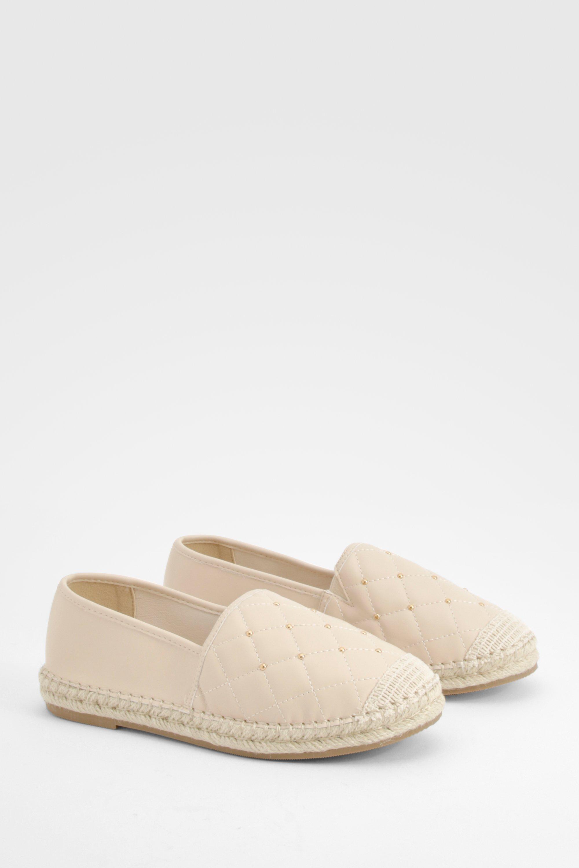 Boohoo Closed Toe Quilted Stud Detail Espadrilles, Nude