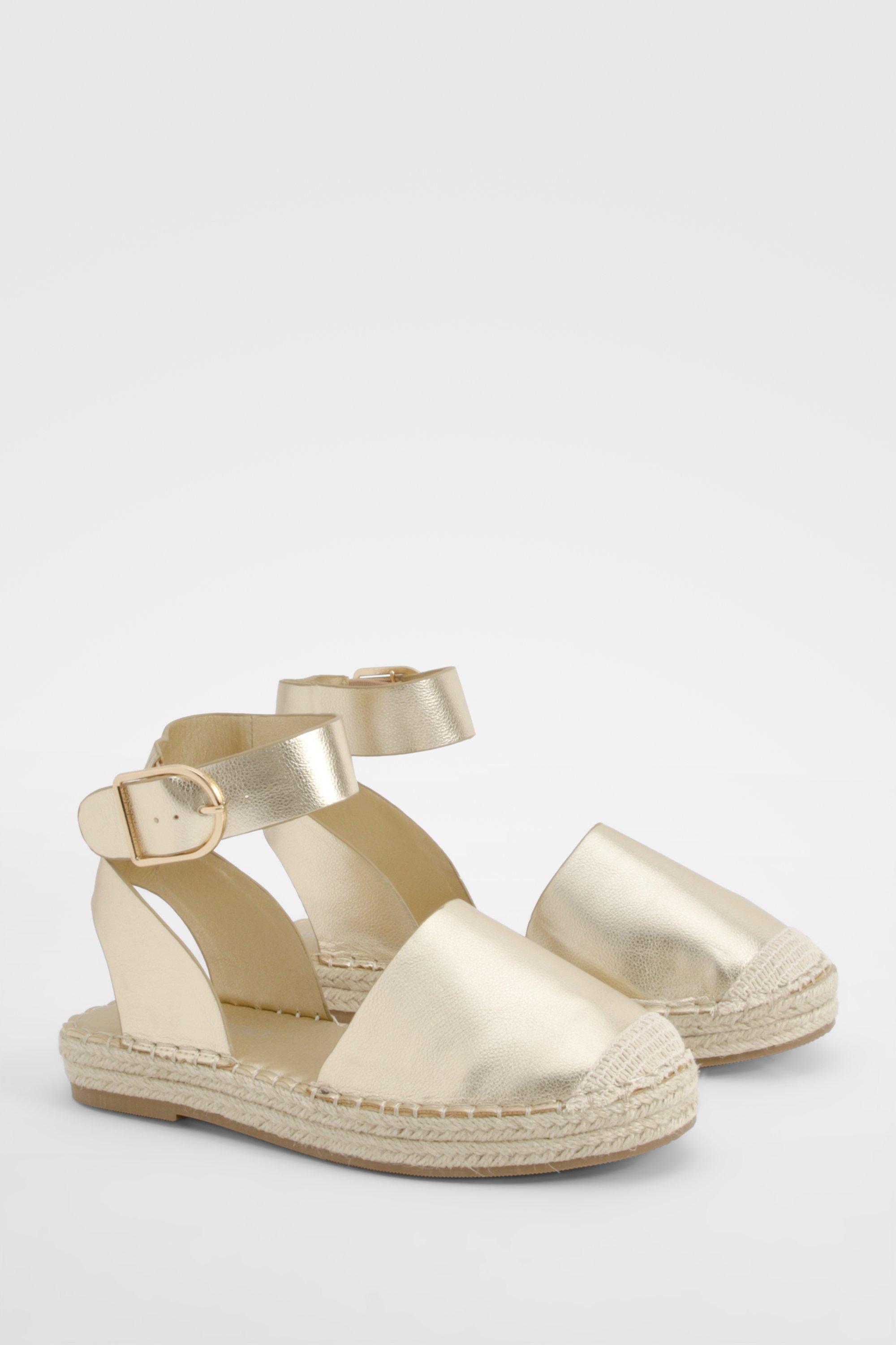 Boohoo Wide Fit Closed Toe Buckle Detail Espadrilles, Gold
