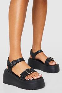 Boohoo Dikke Tweedelige Sandalen, Black