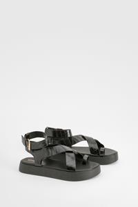 Boohoo Dikke Krokodillen Sandalen, Black