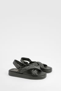 Boohoo Gewatteerde Gekruiste Sandalen Met Stiksels, Black