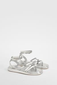 Boohoo Brede Dikke Sandalen Met Bandjes, Silver