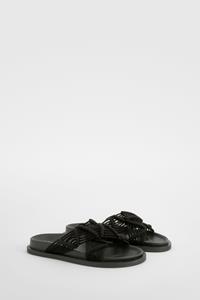 Boohoo Gehaakte Gekruiste Slippers, Black