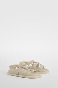 Boohoo Leren Sandalen Met Touw Detail, Cream