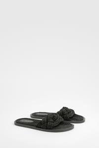 Boohoo Brede Dikke Slippers, Black