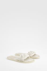 Boohoo Brede Dikke Slippers, Cream