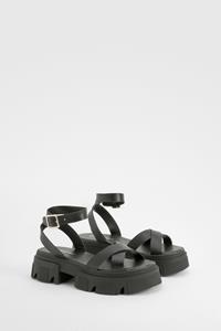 Boohoo Gekruiste Tweedelige Sandalen, Black