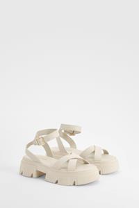 Boohoo Gekruiste Tweedelige Sandalen, Cream