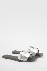 Boohoo Geweven Platte Instap Sandalen, Silver