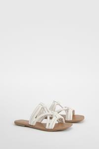 Boohoo Geknoopte Platte Instap Sandalen, Cream