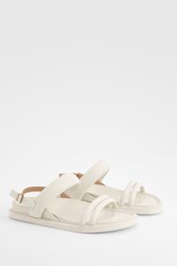 Boohoo Brede Dad Sandalen Met Dubbele Bandjes En Hielbandjes, Ecru