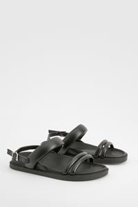 Boohoo Brede Dad Sandalen Met Dubbele Bandjes En Hielbandjes, Black