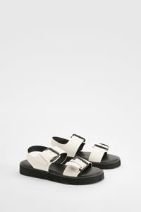 Boohoo Tweedelige Sandalen Met Gesp Detail En Plateauzolen, Cream