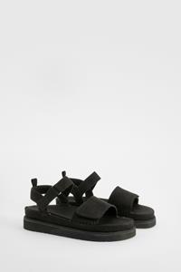 Boohoo Dikke Tweedelige Casual Sandalen, Black