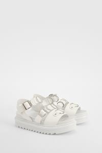 Boohoo Dad Sandalen Met Dikke Gesp, Dubbele Bandjes En Plateauzool, White