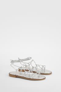 Boohoo Brede Gladiator Sandalen, Silver