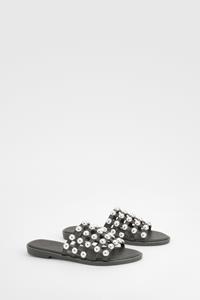 Boohoo Instap Sandalen Met Studs, Black