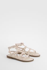 Boohoo Gladiator Sandalen Met Studs, Beige