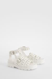 Boohoo Dikke Sandalen Met Gesp Detail En Drie Bandjes, White