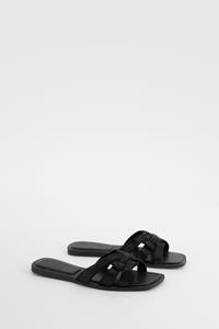 Boohoo Geweven Slippers Met Steentjes, Black