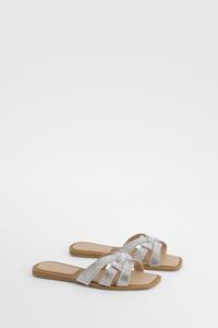 Boohoo Geweven Slippers Met Steentjes, Silver