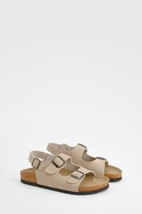 Boohoo Brede Sandalen Met Dubbele Bandjes, Taupe