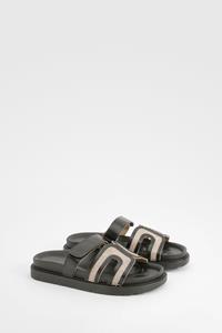 Boohoo Linnen Look Sandalen Met Uitsnijding, Black