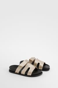 Boohoo Metallic Sandalen Met Uitsnijding, Gold