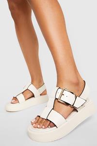 Boohoo Brede Dikke Sandalen Met Plateauzool En Gesp, White